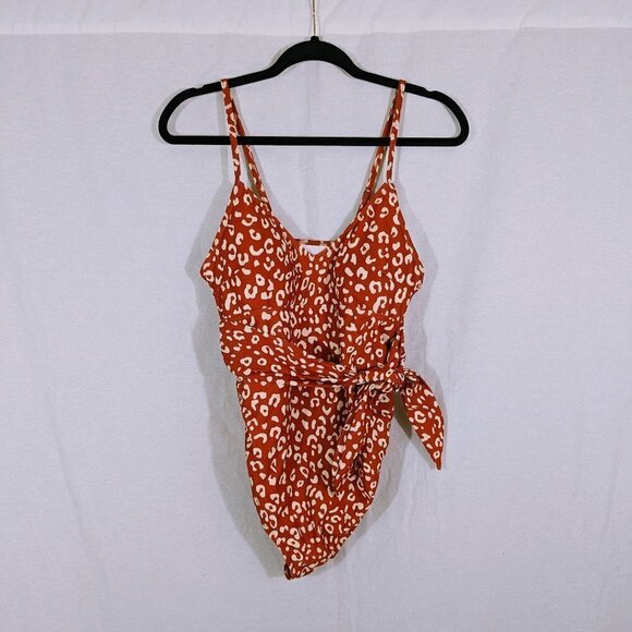 Orange & Cream Cheetah Print One Piece Swimsuit Size M - Picture 1 of 4